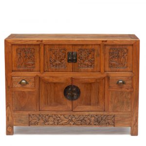 Four door cabinet with floral relief carving
