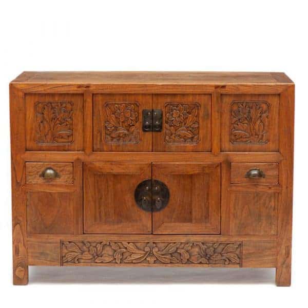 Four door cabinet with floral relief carving