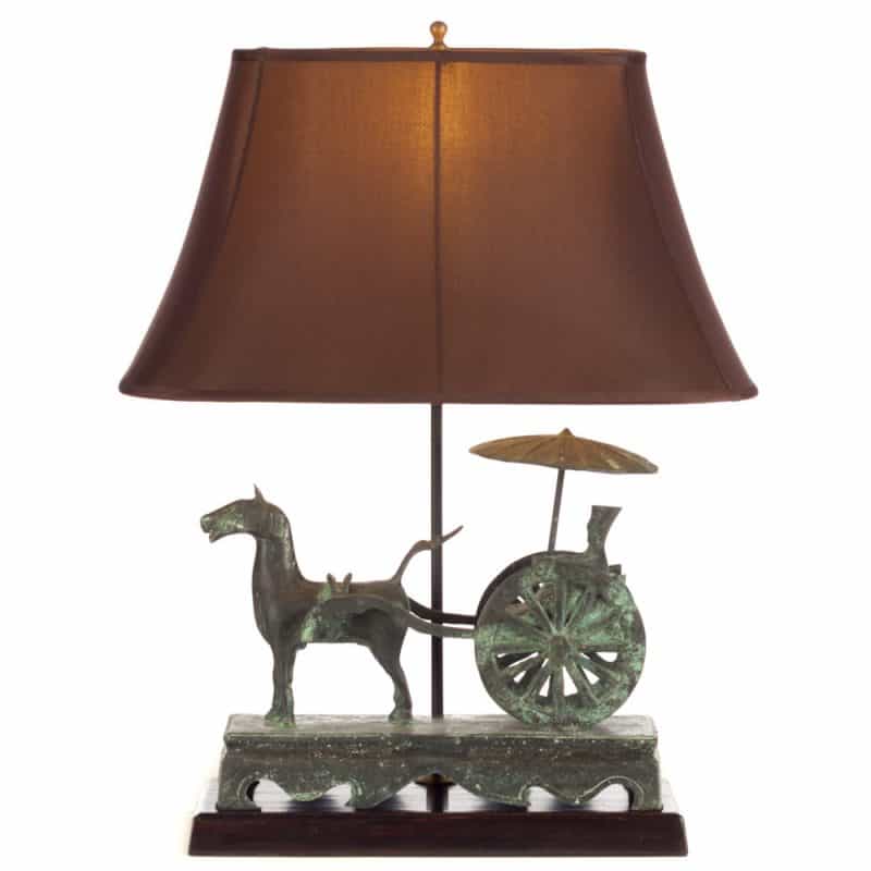 Bronze horse and chariot table lamp