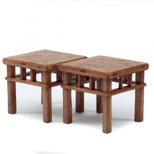 Low square stools with wraparound stretchers