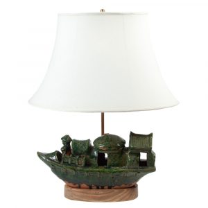 Green glazed pottery boat table lamp
