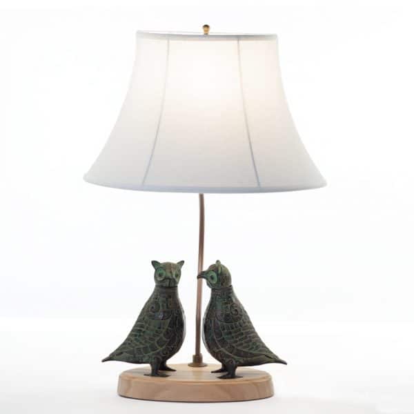 Twin owls bronze table lamp