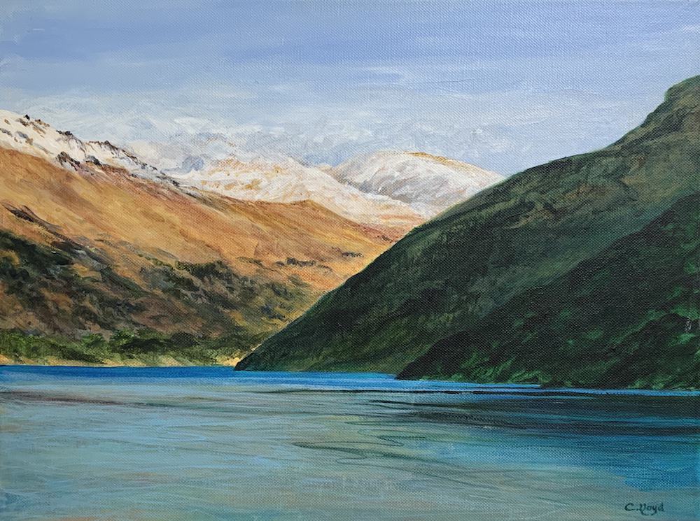 ChrissieLloyd_WherecloudsmeetsnowLakeWakatipu_2019_43x33cm_acryliconcanvas_$550