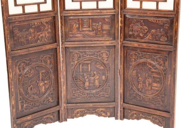 Three panel screen with relief carving - Image 3