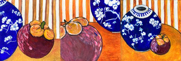 Blue and white vase triptych by Robyn Boyd