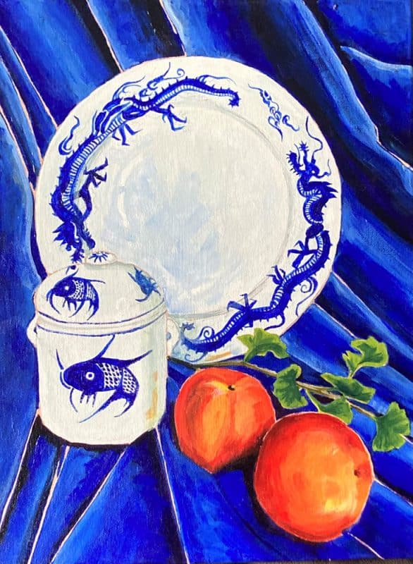Dragon plate with fruit by Cynthia Breheny