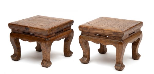 Low antique Chinese stools with cabriole legs