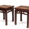 Square antique Chinese stools with cane matting