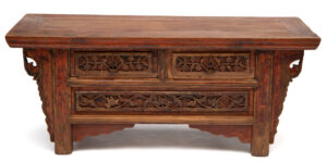 Two drawer kang peach blossom carving - front