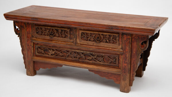 Two drawer kang peach blossom carving - side